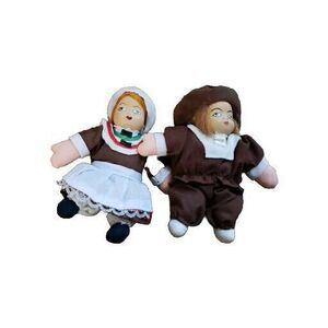 Thanksgiving Porcelain Dolls Pilgrim Boy & Girl Soft Body Handmade 5" Vintage